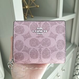 New Coach CEC34 Snap Wallet in Signature Canvas & Leather Rose Pink